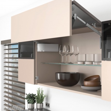 AVENTOS HF top komplektas, F2501 mech., F39 svert., siauro prof. ir medžio/plokštės fasadas, pilki dangt., su SERVO-DRIVE