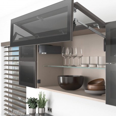 AVENTOS HF top komplektas, F2501 mech., F39 svert., plataus profilio fasadas, tam. pilki dangt., su SERVO-DRIVE