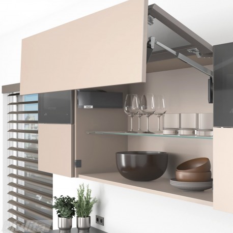 AVENTOS HF top komplektas, F2501 mech., F32 svert., plataus prof. ir medžio/plokštės fasadas, tam. pilki dangt., su SERVO-DRIVE