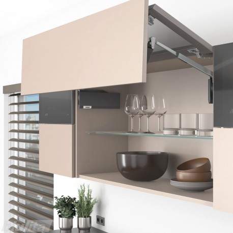 AVENTOS HF top komplektas, F2811 mech., F39 svertai, plataus prof. ir medžio/plokštės fasadas, tam. pilki dangteliai
