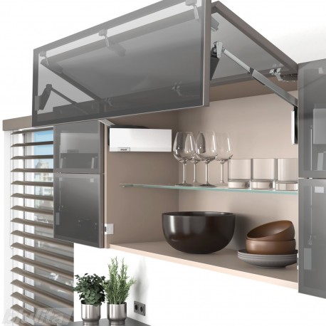 AVENTOS HF top komplektas, F2811 mech., F39 svert., siauro profilio fasadas, balti dangt., su SERVO-DRIVE