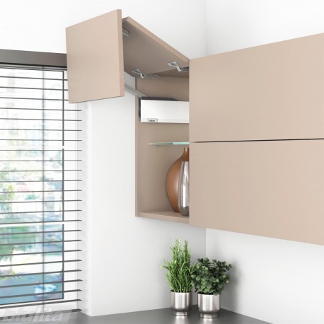 AVENTOS HF top komplektas, F2501 mech., F35 svertas, medžio/plokštės fasadas, baltas dangtelis