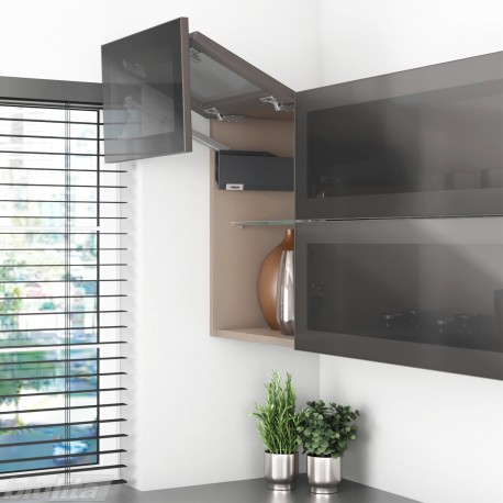 AVENTOS HF top komplektas, F2501 mech., F32 svertas, plataus profilio fasadas, tam. pilkas dangtelis