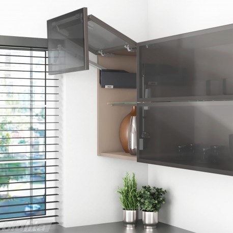 AVENTOS HF top komplektas, F2501 mech., F32 svertas, siauro profilio fasadas, tam. pilkas dangtelis