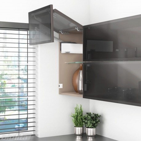 AVENTOS HF top komplektas, F2501 mech., F32 svert., siauro profilio fasadas, baltas dangt., su SERVO-DRIVE