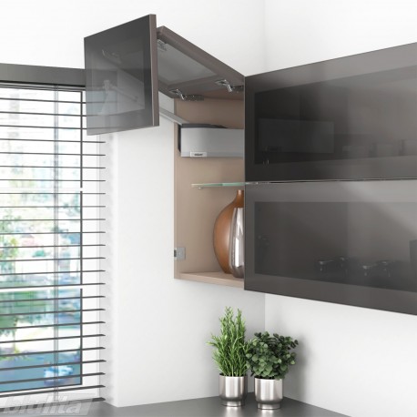 AVENTOS HF top komplektas, F2501 mech., F32 svert., plataus profilio fasadas, pilkas dangt., su SERVO-DRIVE