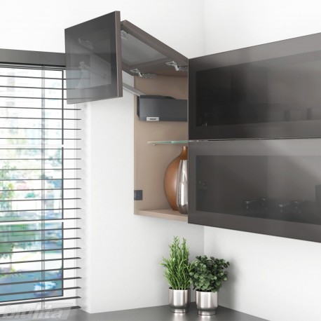 AVENTOS HF top komplektas, F2501 mech., F35 svert., plataus profilio fasadas, tam. pilkas dangt., su SERVO-DRIVE