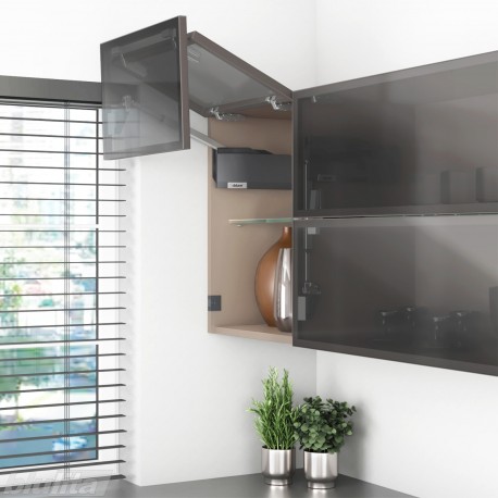 AVENTOS HF top komplektas, F2501 mech., F35 svert., siauro profilio fasadas, tam. pilkas dangt., su SERVO-DRIVE