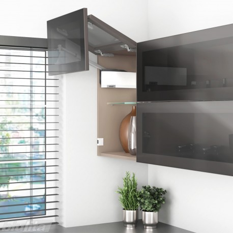 AVENTOS HF top komplektas, F2511 mech., F35 svert., plataus profilio fasadas, baltas dangt., su SERVO-DRIVE