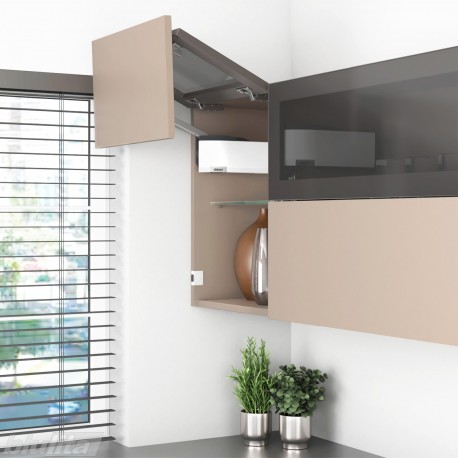 AVENTOS HF top komplektas, F2511 mech., F32 svert., plataus prof. ir medžio/plokštės fasadas, baltas dangt., su SERVO-DRIVE