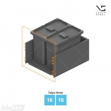 Šiukšliadėžių VS ENVI Free komplektas,&nbsp;KB 450&nbsp;mm, stalčiaus NL 400-500 mm, kibirų aukštis&nbsp;– 326&nbsp;mm, talpa&nbsp;– 16, 16 l