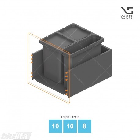 Šiukšliadėžių VS ENVI Free komplektas,&nbsp;KB 450&nbsp;mm, stalčiaus NL 400-500 mm, kibirų aukštis&nbsp;– 326&nbsp;mm, talpa&nbsp;– 10, 10, 8 l