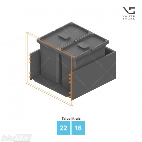Šiukšliadėžių VS ENVI Free komplektas,&nbsp;KB 500&nbsp;mm, stalčiaus NL 400-500 mm, kibirų aukštis&nbsp;– 326&nbsp;mm, talpa&nbsp;– 22, 16 l