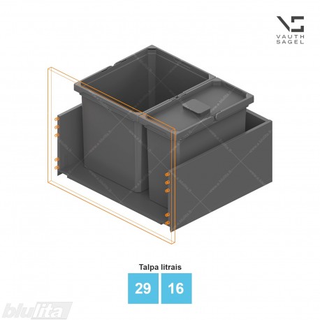 Šiukšliadėžių VS ENVI Free komplektas,&nbsp;KB 600&nbsp;mm, stalčiaus NL 400-500 mm, kibirų aukštis&nbsp;– 326&nbsp;mm, talpa&nbsp;– 29, 16 l