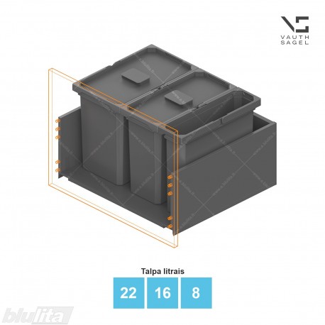 Šiukšliadėžių VS ENVI Free komplektas,&nbsp;KB 600&nbsp;mm, stalčiaus NL 400-500 mm, kibirų aukštis&nbsp;– 326&nbsp;mm, talpa&nbsp;– 22, 16, 8 l