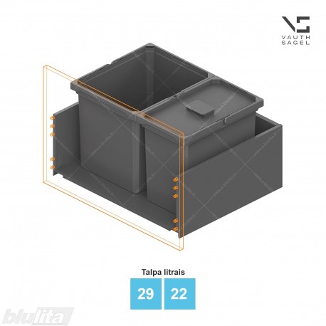 Šiukšliadėžių VS ENVI Free komplektas,&nbsp;KB 650&nbsp;mm, stalčiaus NL 400-500 mm, kibirų aukštis&nbsp;– 326&nbsp;mm, talpa&nbsp;– 29, 22 l