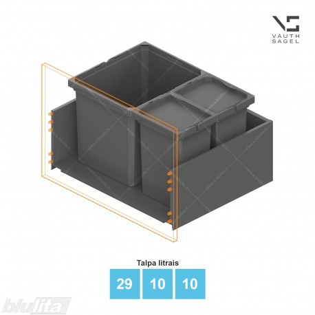 Šiukšliadėžių VS ENVI Free komplektas,&nbsp;KB 650&nbsp;mm, stalčiaus NL 400-500 mm, kibirų aukštis&nbsp;– 326&nbsp;mm, talpa&nbsp;– 29, 10, 10 l