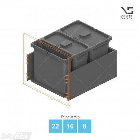 Šiukšliadėžių VS ENVI Free komplektas,&nbsp;KB 450-500&nbsp;mm, stalčiaus NL 550 mm, kibirų aukštis&nbsp;– 326&nbsp;mm, talpa&nbsp;– 22, 16, 8 l