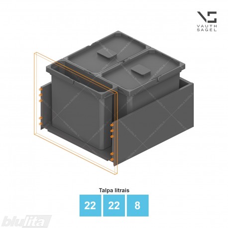 Šiukšliadėžių VS ENVI Free komplektas,&nbsp;KB 550&nbsp;mm, stalčiaus NL 550 mm, kibirų aukštis&nbsp;– 326&nbsp;mm, talpa&nbsp;– 22, 16, 8 l