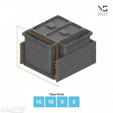 Šiukšliadėžių VS ENVI Free komplektas,&nbsp;KB 550&nbsp;mm, stalčiaus NL 550 mm, kibirų aukštis&nbsp;– 326&nbsp;mm, talpa&nbsp;– 22, 16, 8 l