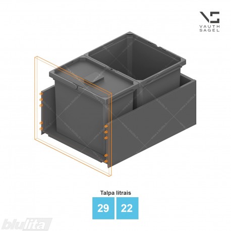 Šiukšliadėžių VS ENVI Free komplektas,&nbsp;KB 450-550&nbsp;mm, stalčiaus NL 600 mm, kibirų aukštis&nbsp;– 326&nbsp;mm, talpa&nbsp;– 29, 22 l