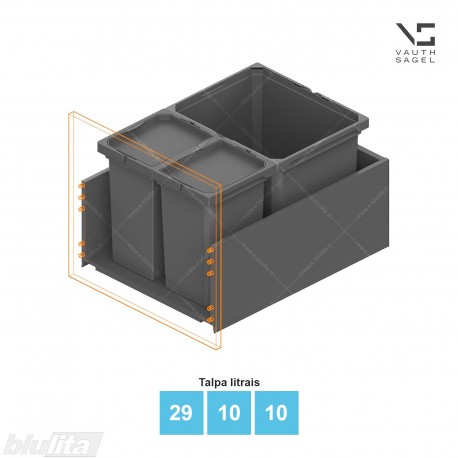 Šiukšliadėžių VS ENVI Free komplektas,&nbsp;KB 450-550&nbsp;mm, stalčiaus NL 600 mm, kibirų aukštis&nbsp;– 326&nbsp;mm, talpa&nbsp;– 29, 10, 10 l