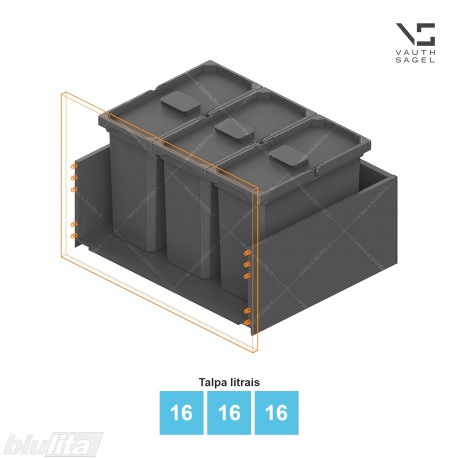 Šiukšliadėžių VS ENVI Free komplektas,&nbsp;KB 650&nbsp;mm, stalčiaus NL 400-500 mm, kibirų aukštis&nbsp;– 326&nbsp;mm, talpa&nbsp;– 16, 16, 16 l