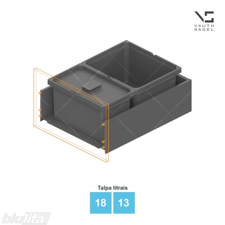 Šiukšliadėžių VS ENVI Free komplektas,&nbsp;KB 450-500&nbsp;mm, stalčiaus NL 600 mm, kibirų aukštis&nbsp;– 216&nbsp;mm, talpa&nbsp;– 18, 13 l