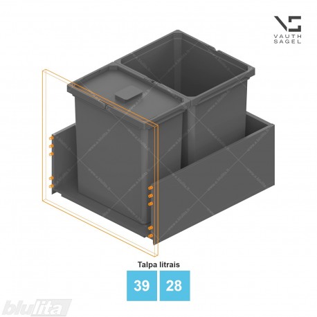 Šiukšliadėžių VS ENVI Free komplektas,&nbsp;KB 450-600&nbsp;mm, stalčiaus NL 600 mm, kibirų aukštis&nbsp;– 426&nbsp;mm, talpa&nbsp;– 39, 28 l