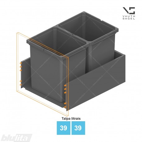 Šiukšliadėžių VS ENVI Free komplektas,&nbsp;KB 450-600&nbsp;mm, stalčiaus NL 650 mm, kibirų aukštis&nbsp;– 426&nbsp;mm, talpa&nbsp;– 39, 39 l