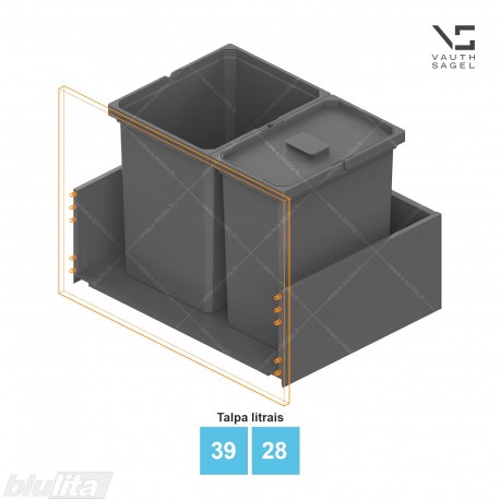 Šiukšliadėžių VS ENVI Free komplektas,&nbsp;KB 650-700&nbsp;mm, stalčiaus NL 400-550 mm, kibirų aukštis&nbsp;– 426&nbsp;mm, talpa&nbsp;– 39, 28 l