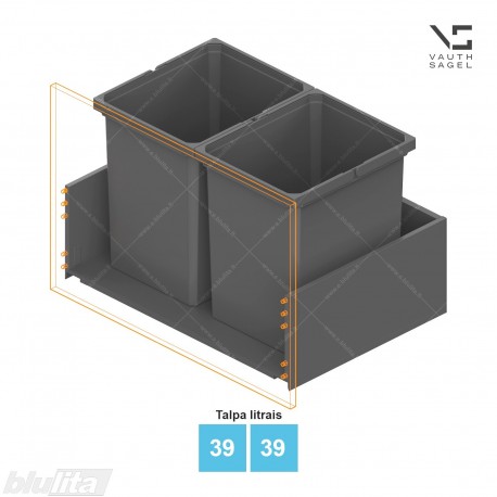 Šiukšliadėžių VS ENVI Free komplektas,&nbsp;KB 750&nbsp;mm, stalčiaus NL 400-550 mm, kibirų aukštis&nbsp;– 426&nbsp;mm, talpa&nbsp;– 39, 39 l