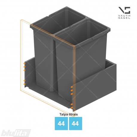 Šiukšliadėžių VS ENVI Free komplektas,&nbsp;KB 600&nbsp;mm, stalčiaus NL 450-650 mm, kibirų aukštis&nbsp;– 550&nbsp;mm, talpa&nbsp;– 44, 44 l