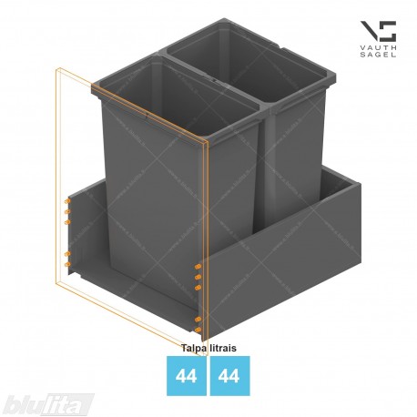 Šiukšliadėžių VS ENVI Free komplektas,&nbsp;KB 500-550&nbsp;mm, stalčiaus NL 550-650 mm, kibirų aukštis&nbsp;– 550&nbsp;mm, talpa&nbsp;– 44, 44 l