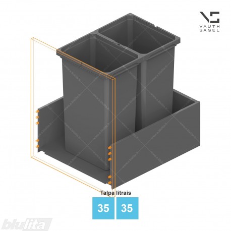 Šiukšliadėžių VS ENVI Free komplektas,&nbsp;KB 450-550&nbsp;mm, stalčiaus NL 550-650 mm, kibirų aukštis&nbsp;– 550&nbsp;mm, talpa&nbsp;– 35, 35 l