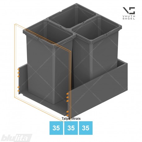 Šiukšliadėžių VS ENVI Free komplektas,&nbsp;KB 600&nbsp;mm, stalčiaus NL 600-650 mm, kibirų aukštis&nbsp;– 550&nbsp;mm, talpa&nbsp;– 35, 35, 35 l