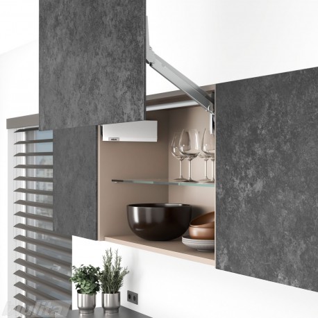 AVENTOS HL top komplektas, L2211 mech., L32 svertai, plonas medžio/plokštės fasadas, balti dangteliai