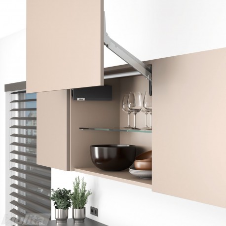 AVENTOS HL top komplektas, L2211 mech., L35 svertai, medžio/plokštės fasadas, tamsiai pilki dangteliai