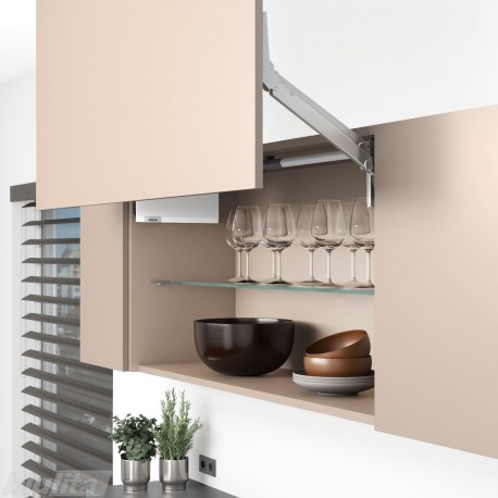 AVENTOS HL top komplektas, L2211 mech., L32 svertai, medžio/plokštės fasadas, balti dangteliai
