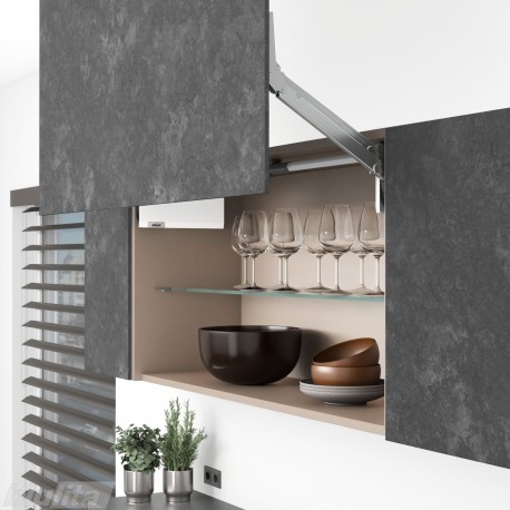 AVENTOS HL top komplektas, L2511 mech., L38 svertai, plonas medžio/plokštės fasadas, balti dangteliai