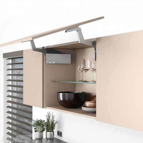 AVENTOS HS top pakėlimo sistema, S2211 mechanizmai, medžio / plokštės fasadas, pilki dangteliai
