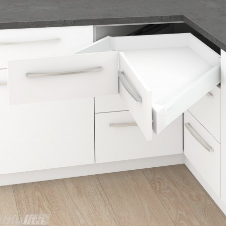 TANDEMBOX antaro M stalčiaus SPACE CORNER komplektas su SYNCROMOTION, NL&nbsp;650&nbsp;mm, 65&nbsp;kg, BLUMOTION, baltas „Silk“