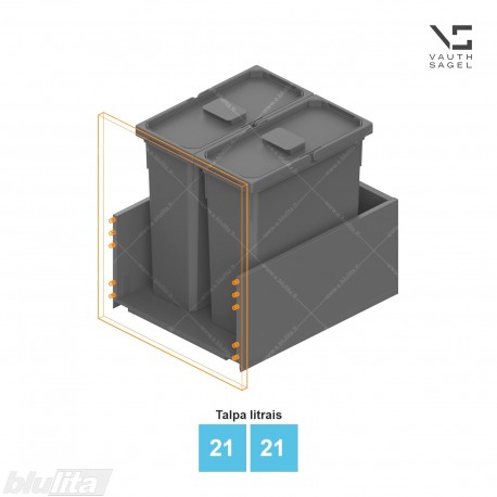 Šiukšliadėžių VS ENVI Free komplektas,&nbsp;KB 450&nbsp;mm, stalčiaus NL 400-500 mm, kibirų aukštis&nbsp;– 426&nbsp;mm, talpa&nbsp;– 21, 21 l