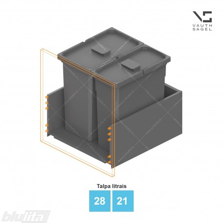Šiukšliadėžių VS ENVI Free komplektas,&nbsp;KB 500&nbsp;mm, stalčiaus NL 400-500 mm, kibirų aukštis&nbsp;– 426&nbsp;mm, talpa&nbsp;– 28, 21 l