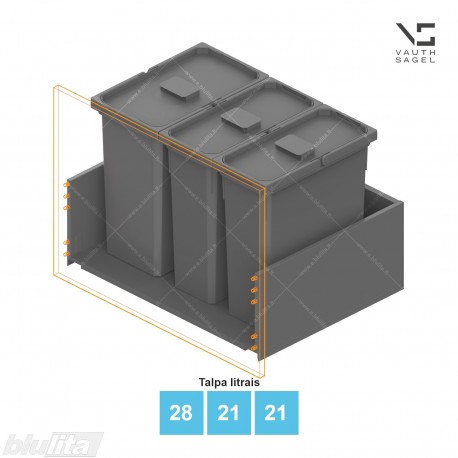 Šiukšliadėžių VS ENVI Free komplektas,&nbsp;KB 700&nbsp;mm, stalčiaus NL 400-500 mm, kibirų aukštis&nbsp;– 426&nbsp;mm, talpa&nbsp;– 28, 21, 21 l