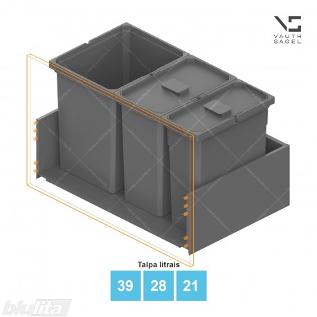 Šiukšliadėžių VS ENVI Free komplektas,&nbsp;KB 800&nbsp;mm, stalčiaus NL 400-500 mm, kibirų aukštis&nbsp;– 426&nbsp;mm, talpa&nbsp;– 39, 28, 21 l