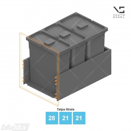 Šiukšliadėžių VS ENVI Free komplektas,&nbsp;KB 450-500&nbsp;mm, stalčiaus NL 650 mm, kibirų aukštis&nbsp;– 426&nbsp;mm, talpa&nbsp;– 28, 21, 21 l