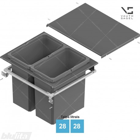 VS ENVI Fit Pro šiukšliadėžių komplektas, NL 500&nbsp;mm, KB 600 mm, bendras aukštis 446&nbsp;mm, 2x28 L, tamsiai pilkas „Lava“