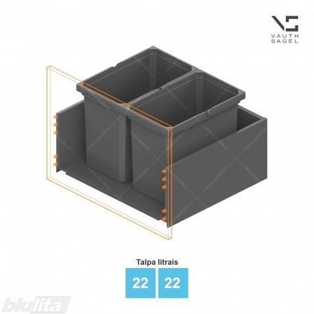 Šiukšliadėžių VS ENVI Free komplektas,&nbsp;KB 550-600&nbsp;mm, stalčiaus NL 400-500 mm, kibirų aukštis&nbsp;– 326&nbsp;mm, talpa&nbsp;– 22, 22 l