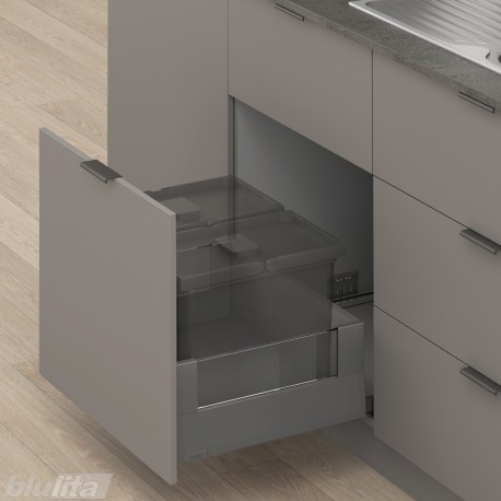MERIVOBOX E padidinto ištraukimo stalčius su BOXCOVER ir stiklu, NL&nbsp;550&nbsp;mm, 70&nbsp;kg, BLUMOTION, pilkas „Orion“